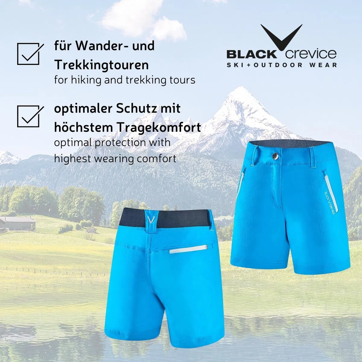 Black Crevice, Pantaloncini Corti da Donna, da Trekking, da Donna, Corti, da Trekking, da Donna, con Elastico in Vita sulla Schiena, Resistenti e Traspiranti