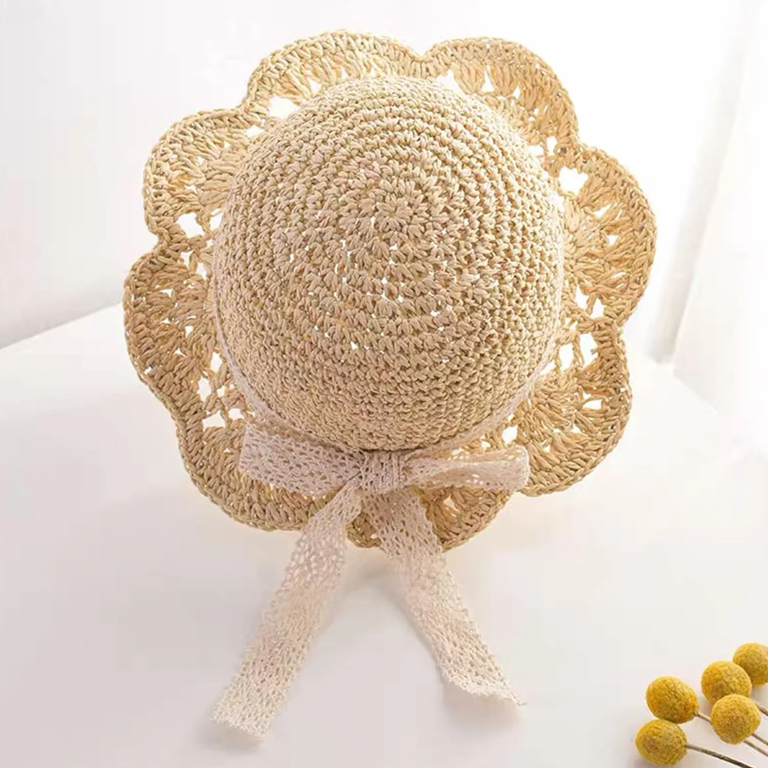 Winmany Cappello Paglia per Bambina Cappello Sole Estivo per Bambini con Fiocco Cappelli Pieghevoli per La Protezione Solare della Spiaggia per 2-6 Anni