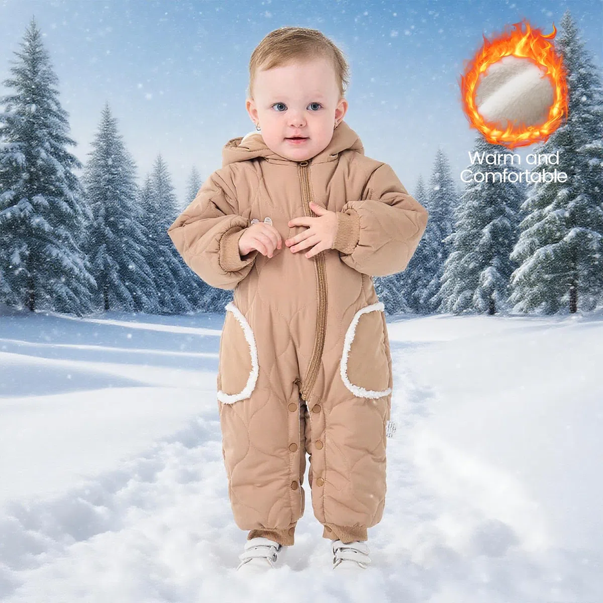 JiAmy Pagliaccetto Neonato Invernale, Cerniera e Bottoni Tuta Da Neve Per Neonati, Neonata Abbigliamento Tutina Neonato Maschio Regali Neonati 3-24 Mesi