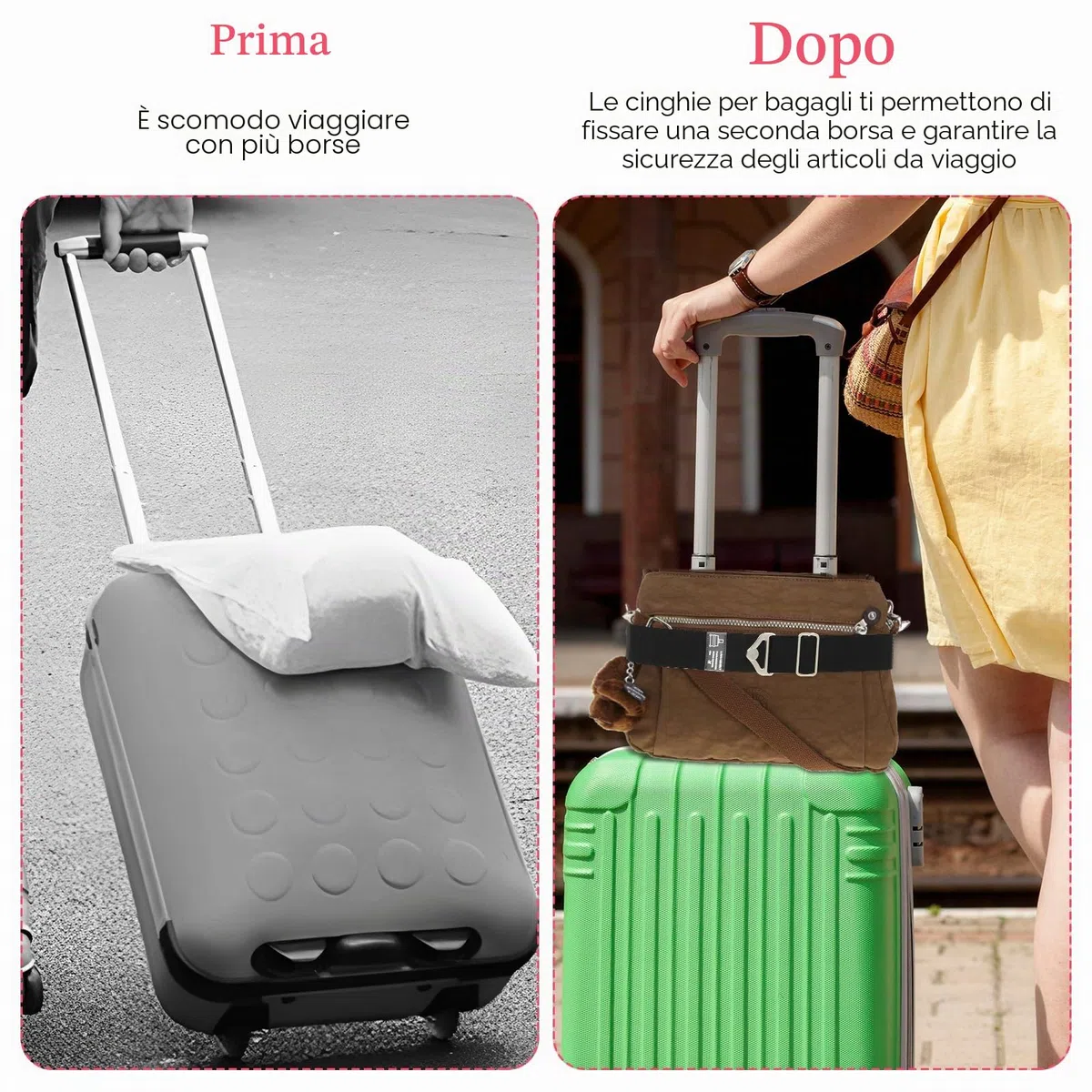Cintura Da Viaggio 2 In 1 per Bagagli per Cinghie Sopra La Maniglia per Aggiungere Una Borsa Cinghia Regolabile per Bagagli Da Viaggio Con Fibbia In Lega Cintura Elastica per Borsa A Mano(Nero)