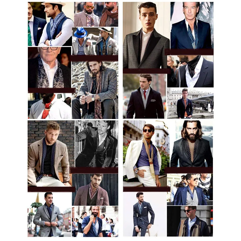 Foulard da uomo, in 100% seta, sciarpa vintage, con motivo