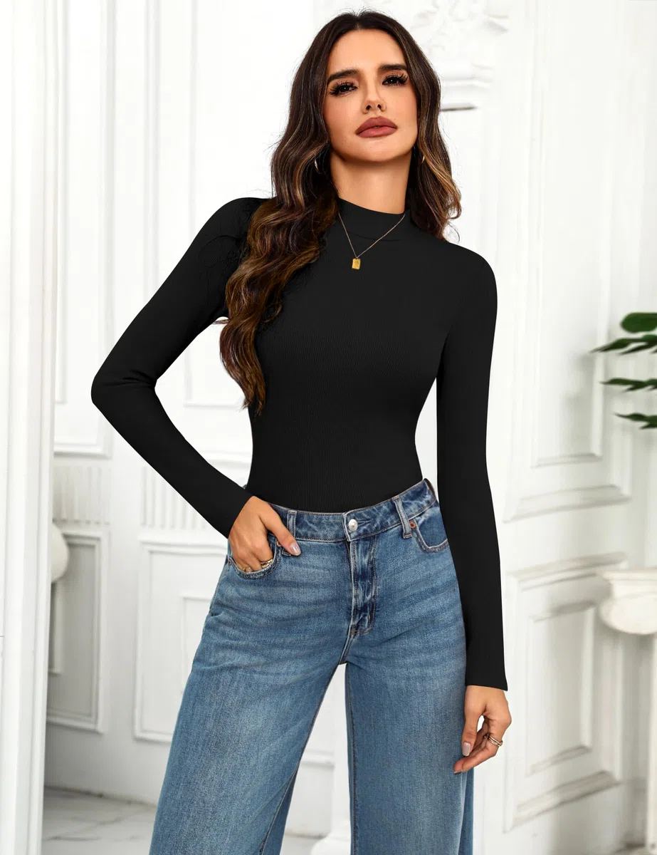 Aottori Maglia Donna Collo Alto Lupetto Maniche Lunghe Elegante Maglietta Interna Termica Dolcevita Slim Fit Top Basic Sottogiacca Autunno Inverno