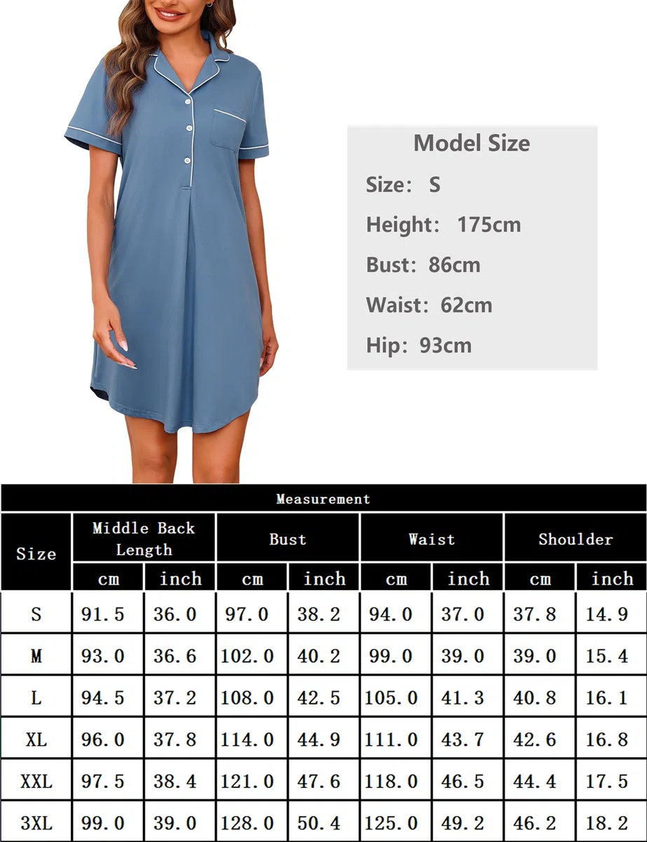 Camicia da Notte Donna Cotone Manica Corta con Bottoni Davanti Scollo a V Leggera e Confortevole Abito da Notte