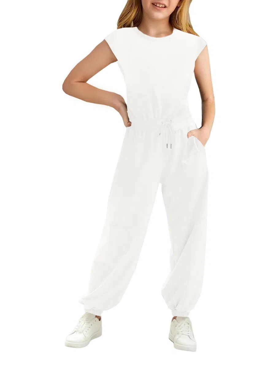 Haloumoning Tuta da bambina per bambini, alla moda, pantaloni lunghi, per ragazze, estive, a maniche corte, casual, per sport