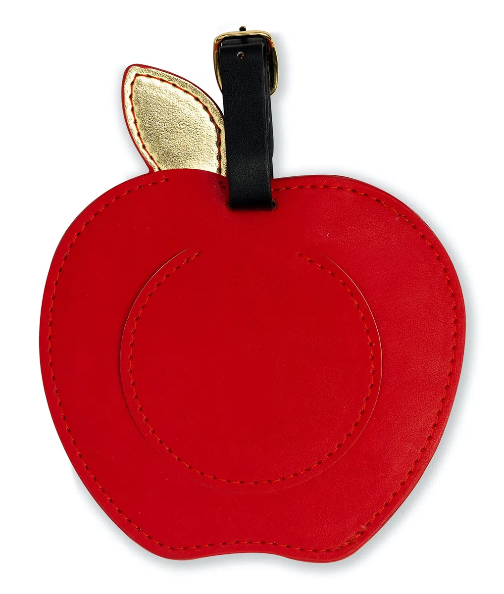 Kate Spade New York Round Red Vegan Leather Luggage Tag for Women, Durable Suitcase ID Tag, Apple