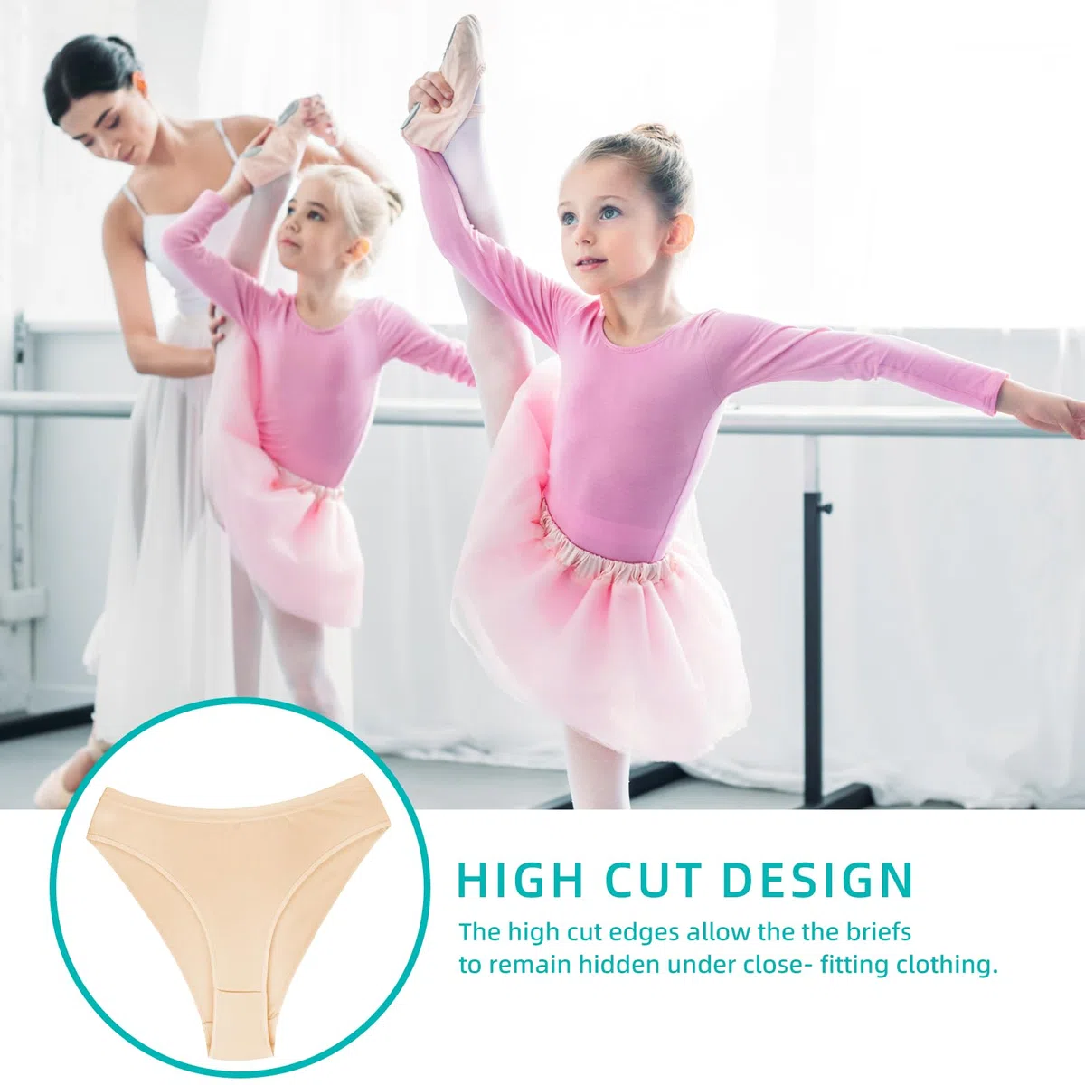 Artomnivera 3 Pack Girls Dance Underwear – Seamless High-Waisted Ballet Knickers for Dance Gymnastics – Skin Coloured Pants for Girls Aged 3–12 – Nude Ballet Briefs & Gym Pants