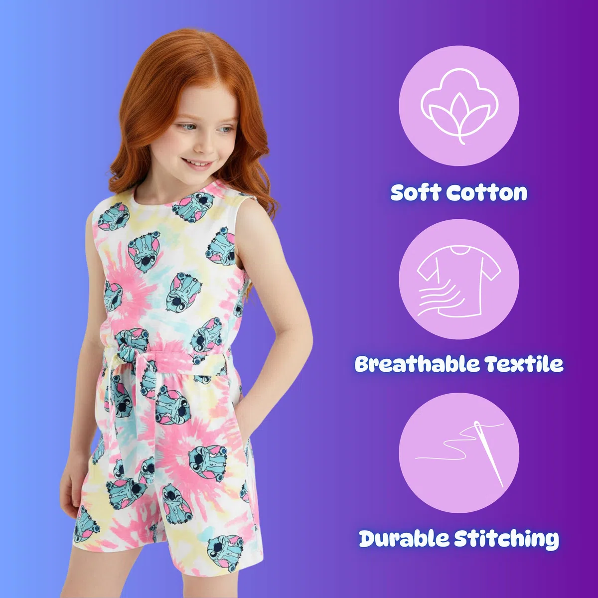 Disney Stitch Tuta per Ragazze, Set Intero in Morbido Cotone con Maglietta e Pantaloncini, Taglie 3 a 8 Anni