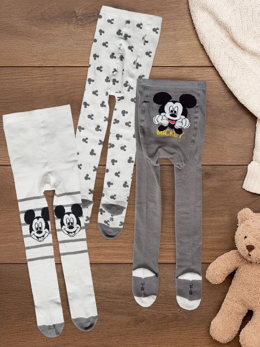 United Labels Disney Mickey Mouse - Collant per bambini e bambine, colore: grigio/bianco (confezione da 3)