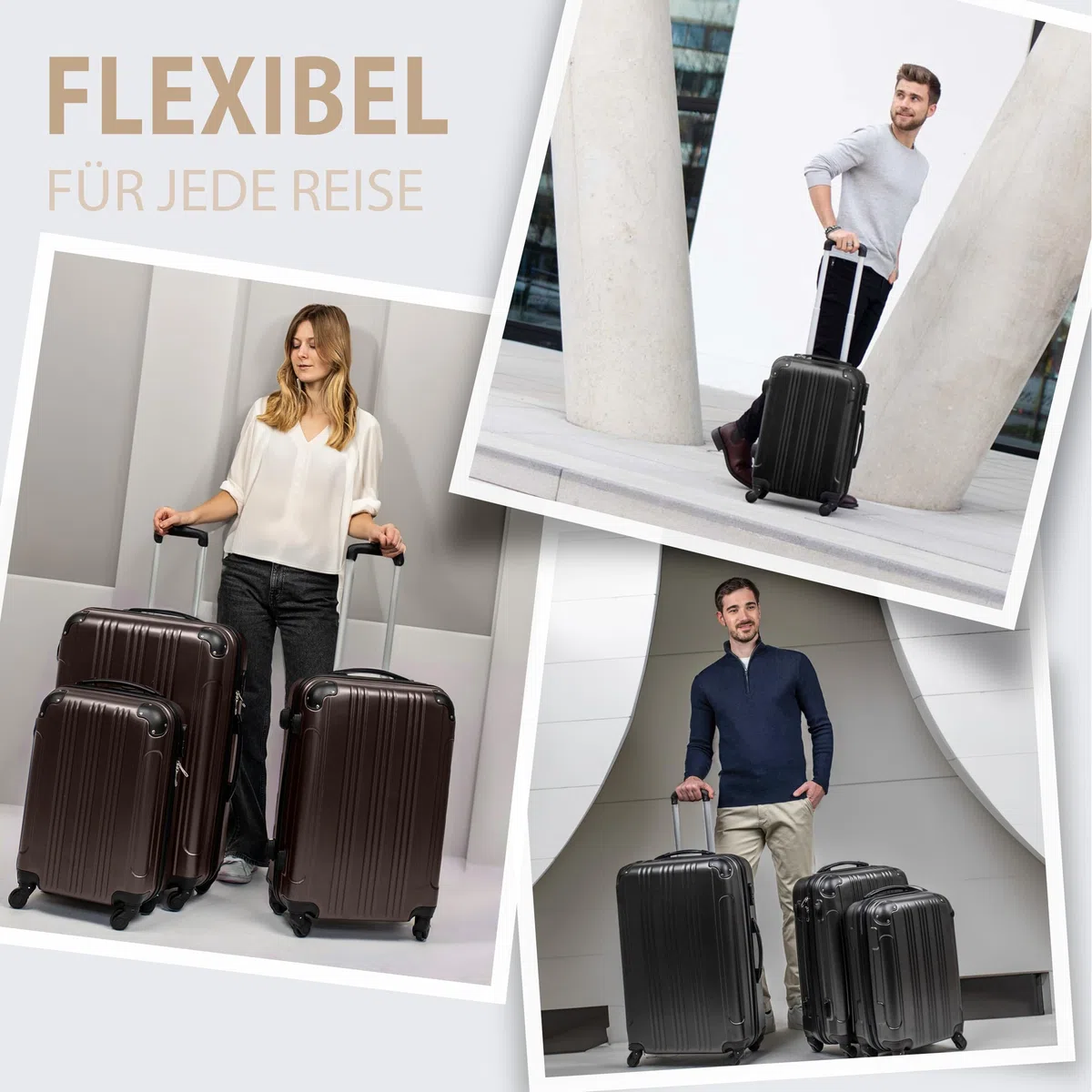 FERGÉ set di 3 valigie viaggio QUÉBEC - bagaglio rigido dure leggera 3 pezzi valigetta 4 ruote beige