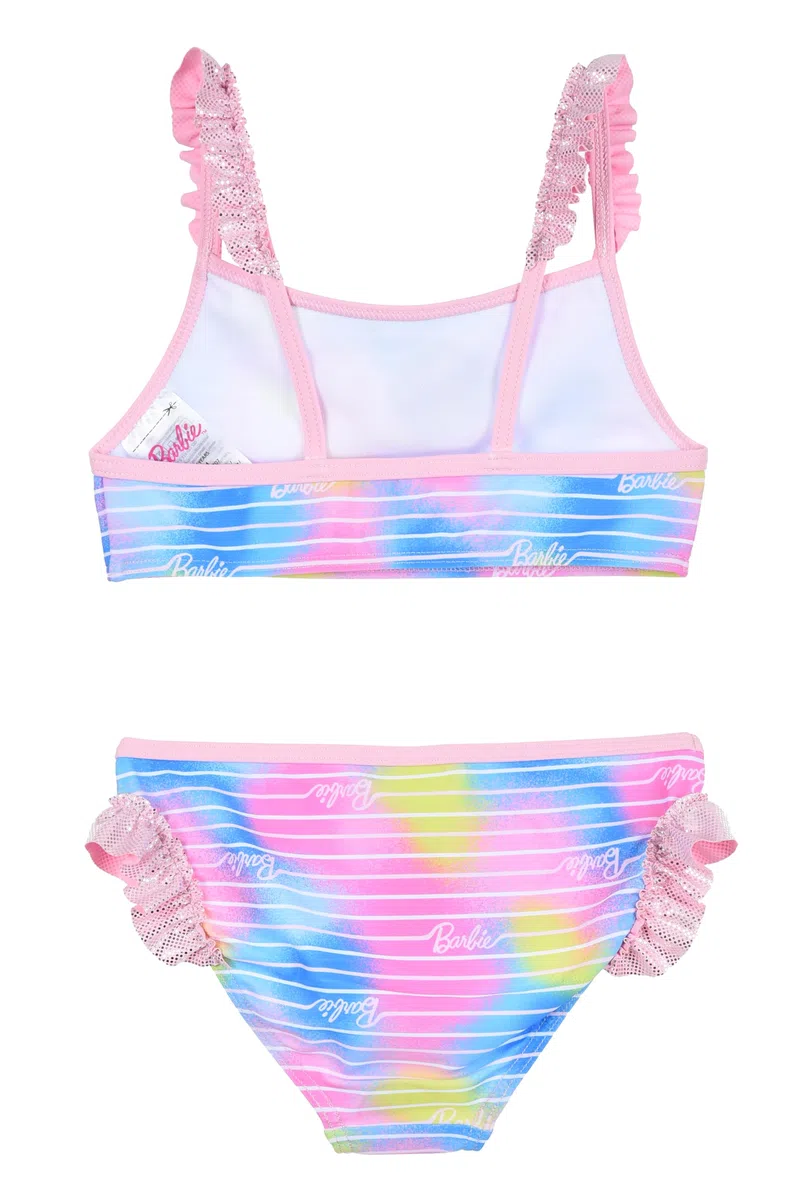 Barbie Costume da Bagno Bambina, 2 Pezzi, Motivo Arcobaleno con Rouches