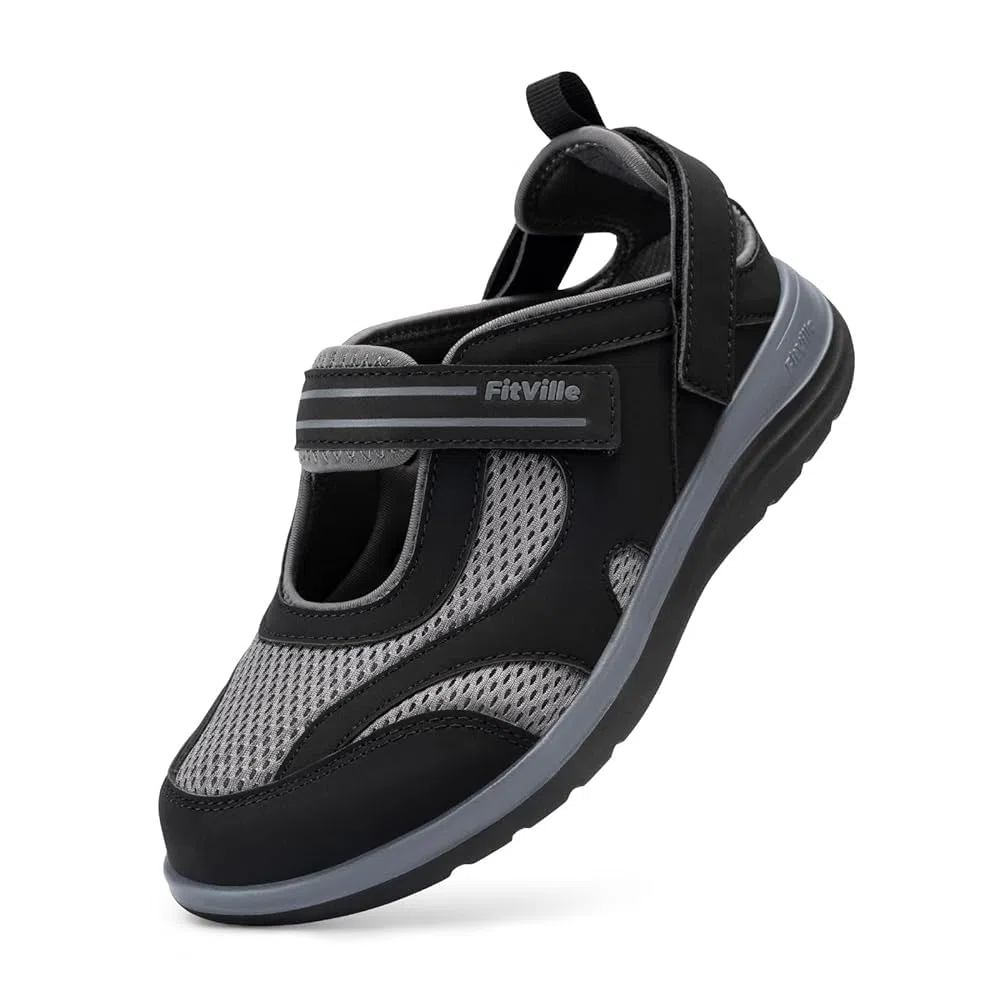 FitVille Scarpe Donna per Piedi Larghi Sandali Comodi e Traspiranti Scarpe da Passeggio con Supporto dell'Arco Plantare