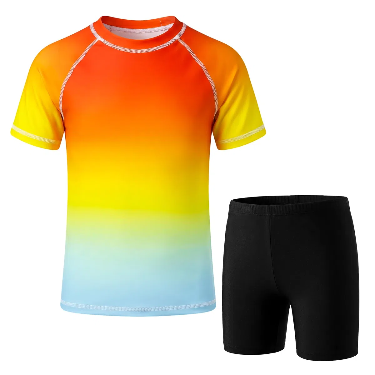 Costume da Bagno per Ragazzi 2 Pezzi Manica Corta Rash Guard e Pantaloncini da Bagno Set Asciugatura Rapida Protezione UV Maglietta da Nuoto Estivo Nuotare Spiaggia Surf per Bambino 3-11 Anni