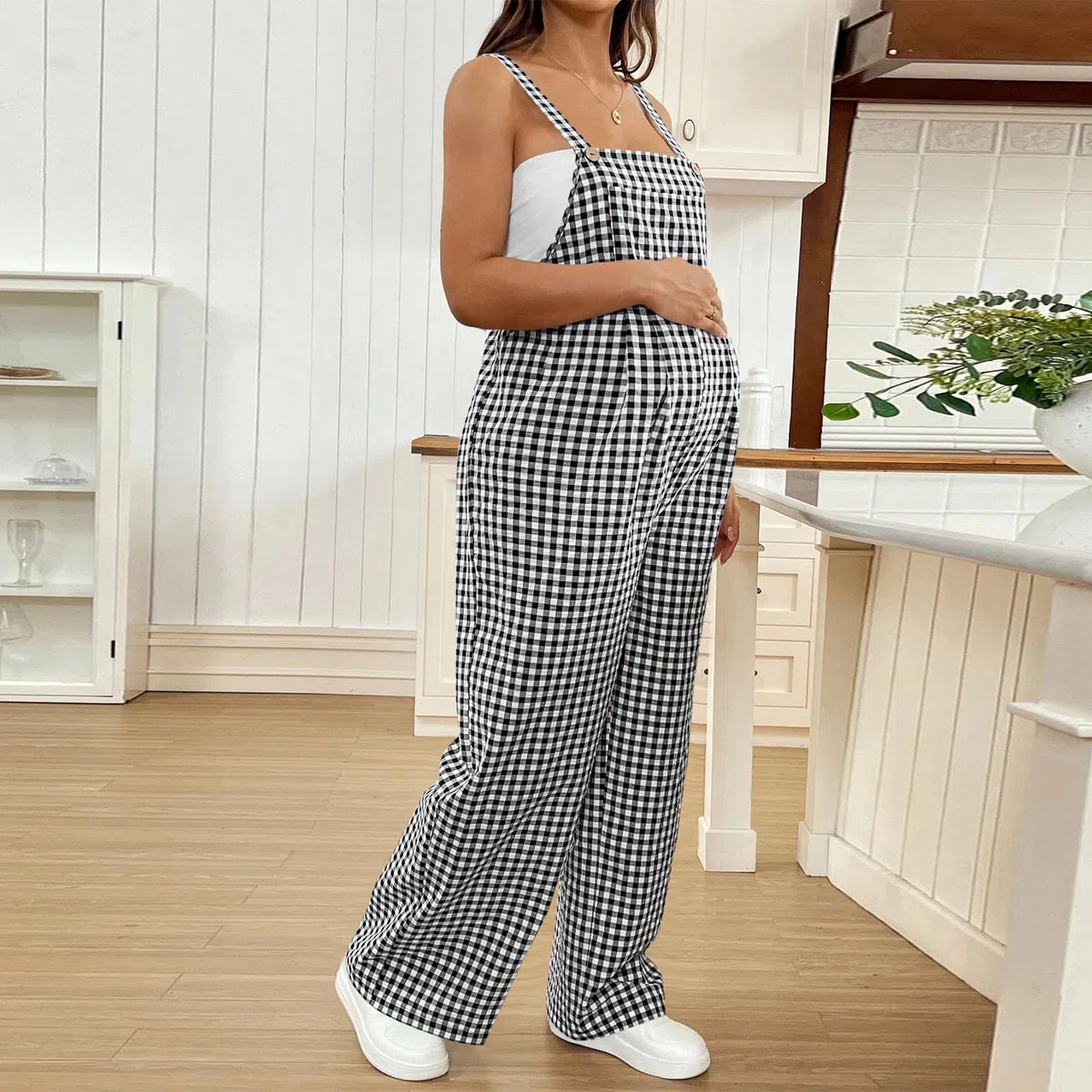 Salopette Premaman da Donna,2026 Stampa a Quadri Pantaloni Tuta Vita Regolabile Pantalone Palazzo Estiva Pantaloni,Comodi Morbido Leggings vestibilità Ampia Pants Elegante Abbigliamento