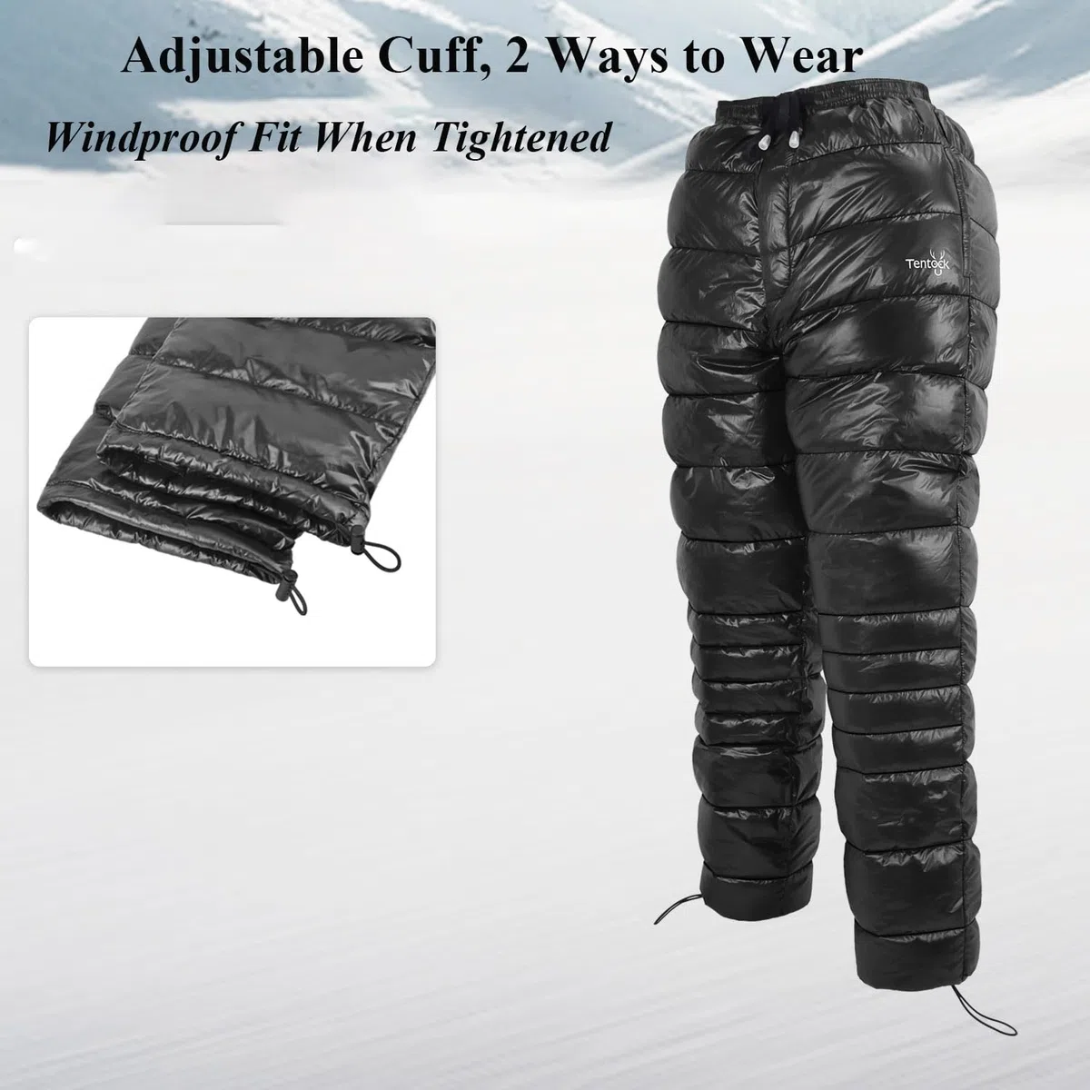 Tentock Winter Down Pants Pantaloni Invernali in Piumino Caldi Pantaloni da Neve Comprimibili Pantaloni Sportivi da Campeggio All'aperto Down Taddea Pants