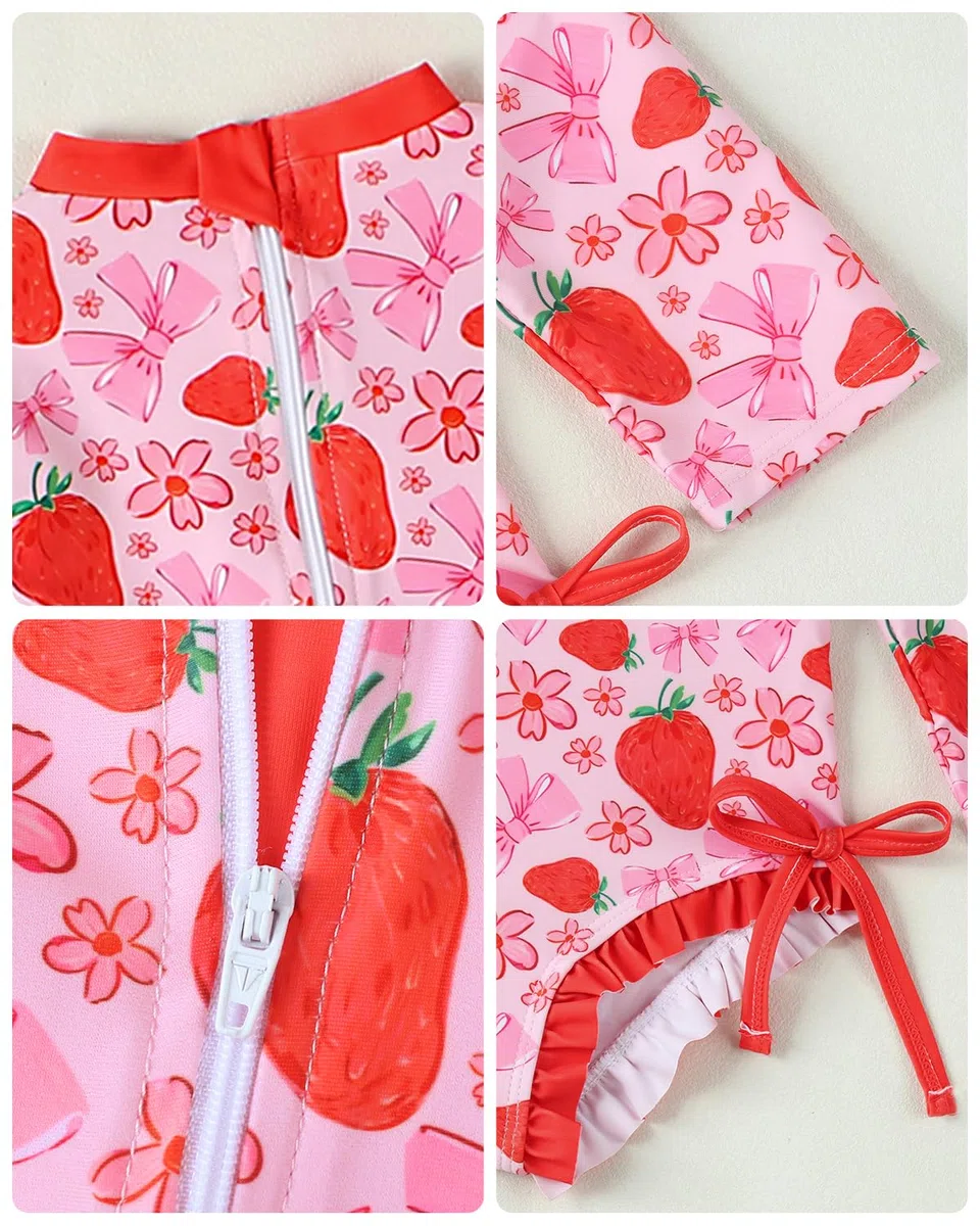 JiAmy Costume da bagno per bambina, con cappello da sole, a maniche lunghe, protezione UV, costume da bagno
