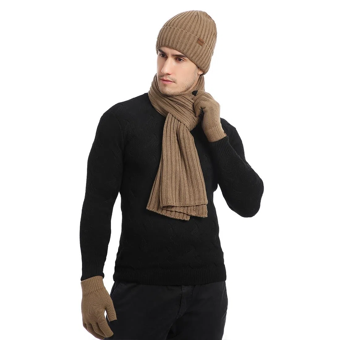 Inverno 3 Pezzi Cappello di Lana Sciarpa Guanti Touchscreen Set Caldo Beanie Cappello Teschio Berretto Invernale Termico Berretto Sciarpa Touch Screen Guanti per Uomo Donna
