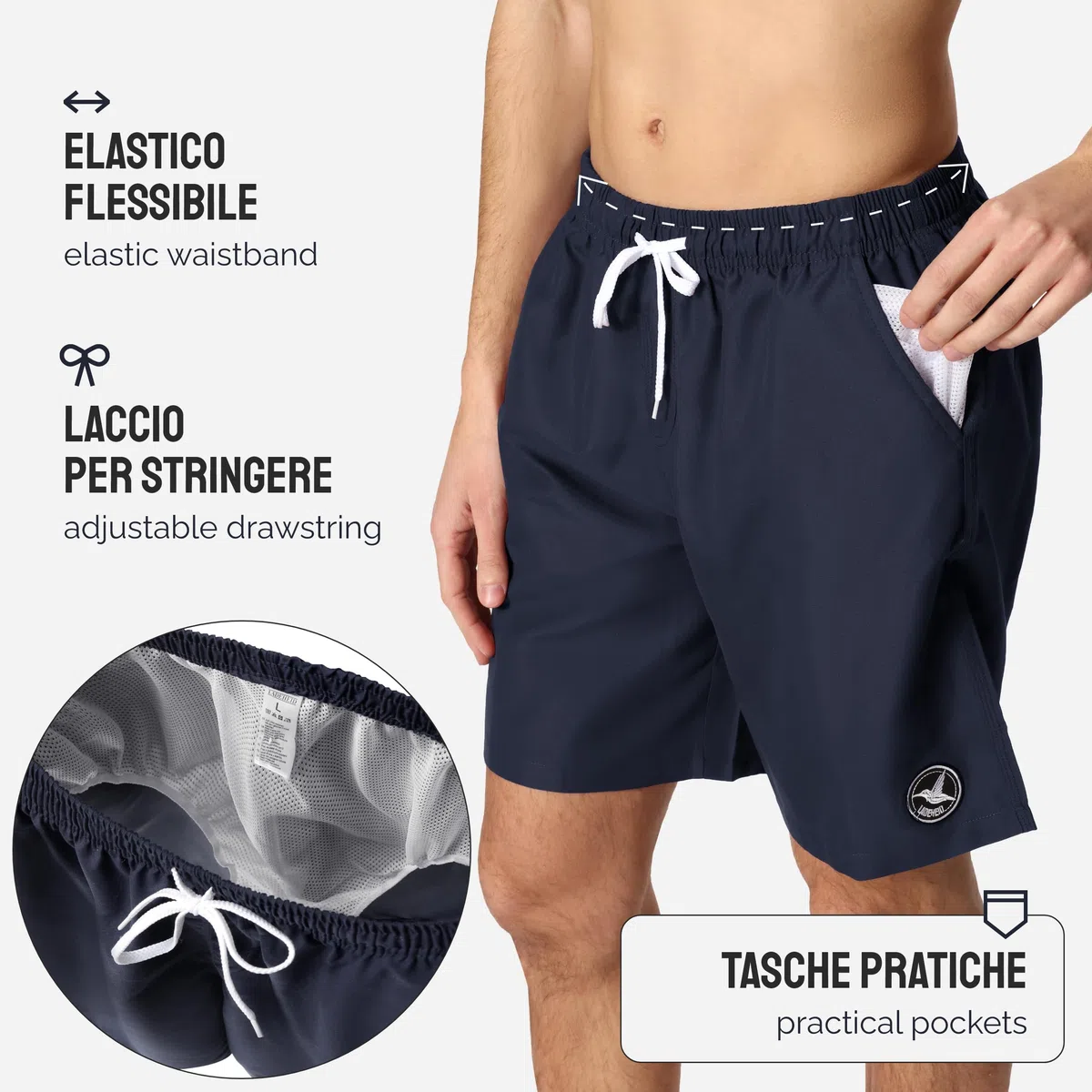 Ladeheid Costume Uomo Mare Lungo con Taschino, Medium Drawstring, Fodera in Rete, Costumi da Bagno, Boxer per la Spiaggia, la Piscina e Il Surf LA40-129