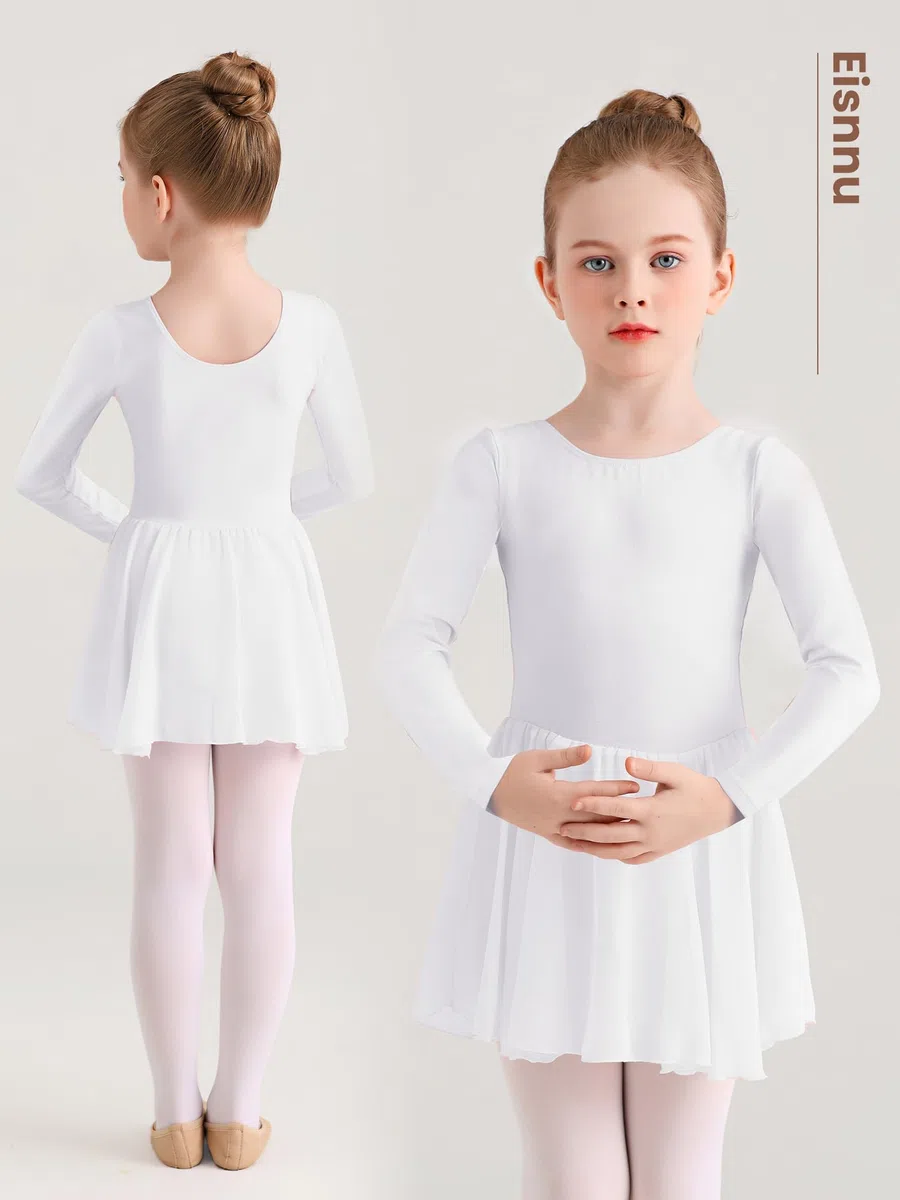 Ragazza Vestito da Balletto Vestito Danza Tutu Body Ginnastica Cotone Manica Lunga con Chiffon Gonna Adatto all'età 2-11 Anni