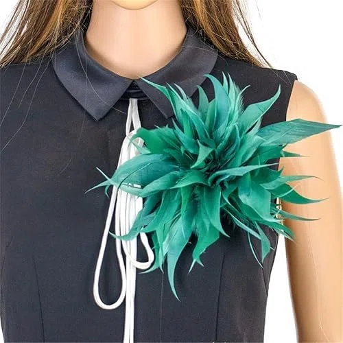 Fermaglio per capelli multifunzionale con piume e fiore, per donne e ragazze, spilla per corpetto per cappelli, borse, vestiti, feste, decorazioni natalizie (verde)
