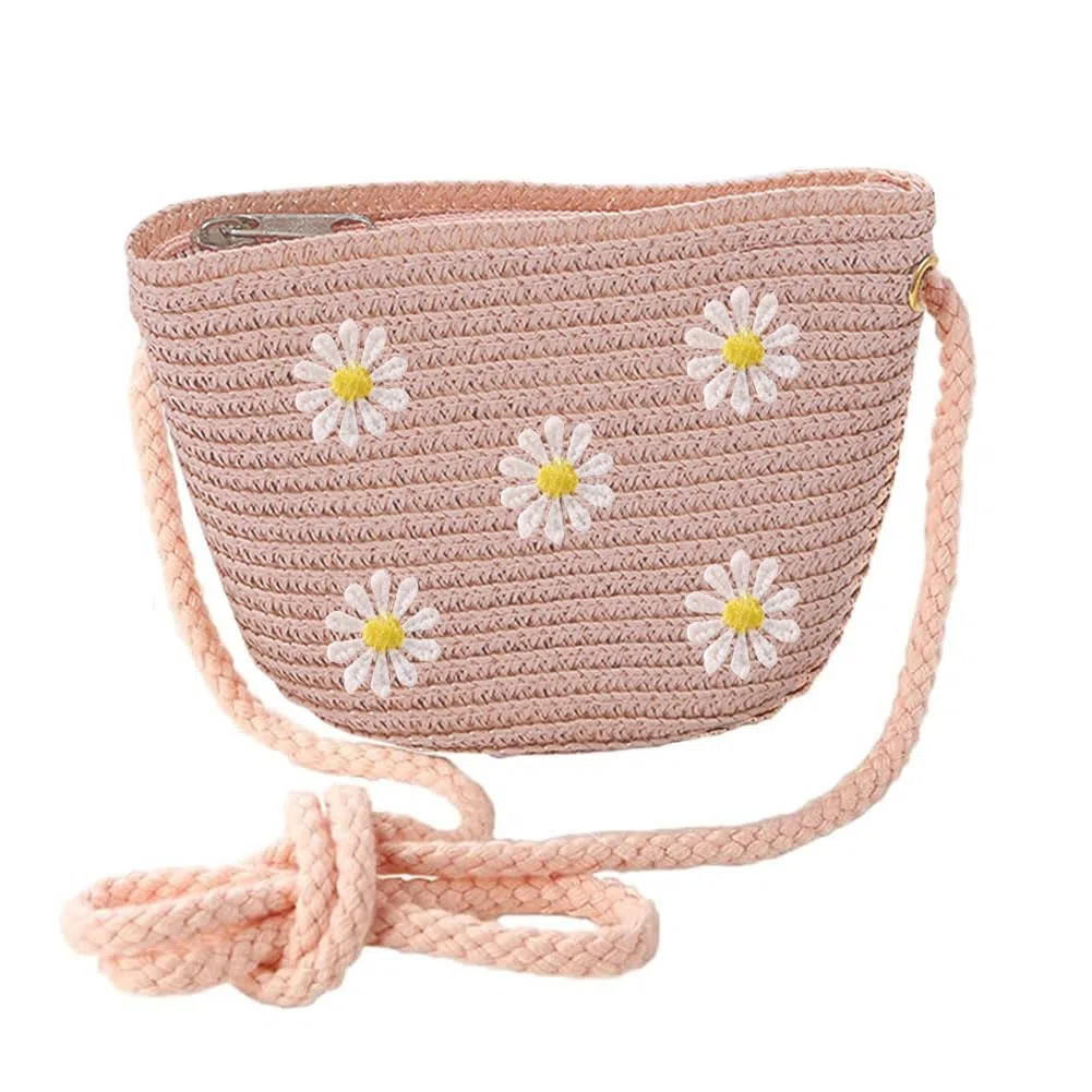Borsa da ragazza con fiori di paglia con chiusura lampo, borsa a tracolla in paglia, borsa a tracolla per vacanze, viaggi, attività all'aperto