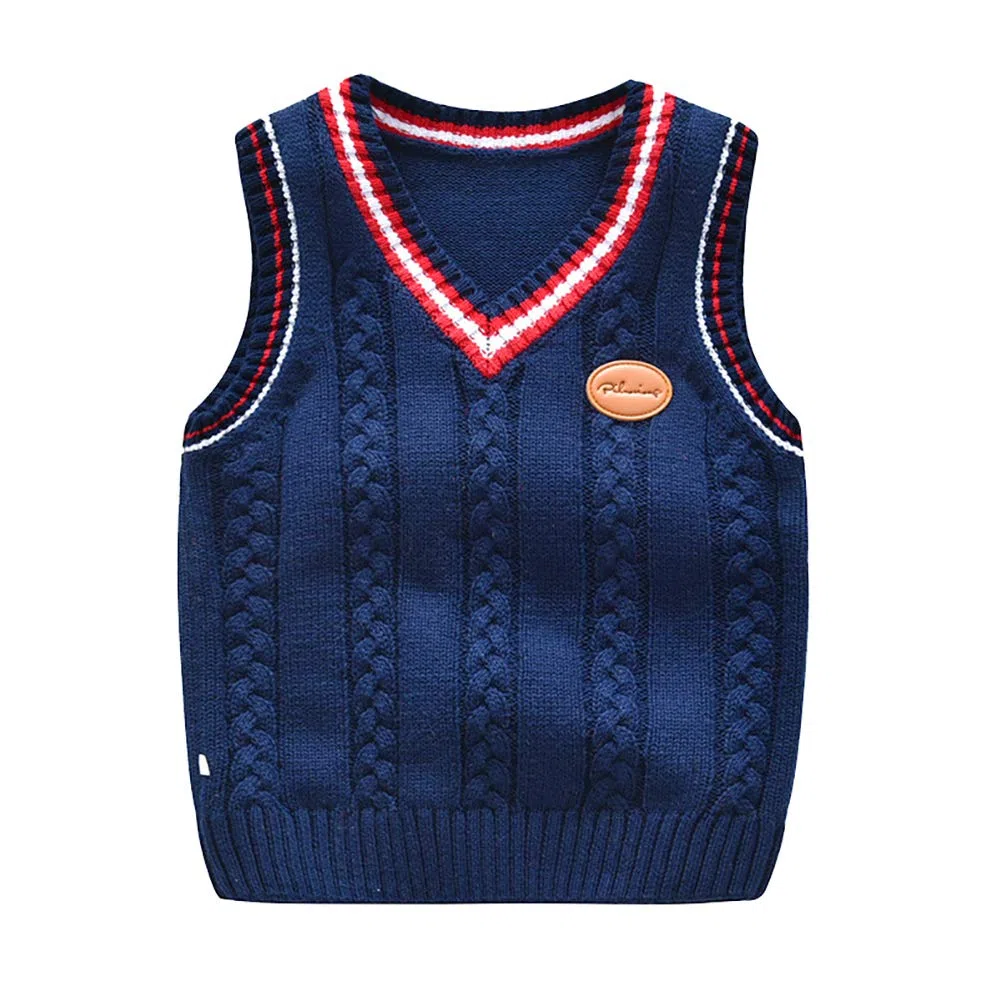 Gilet a Maglia Bambini Scollo a V Maglione Ragazze Ragazzi Maglieria Maglioni Senza Maniche Cotone