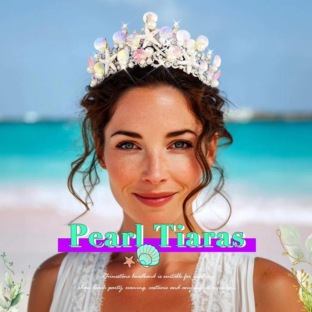 Costume da sirena fascia stelle marine perline tiara e corona argento Festival Sparkly Shell accessori per capelli per le donne