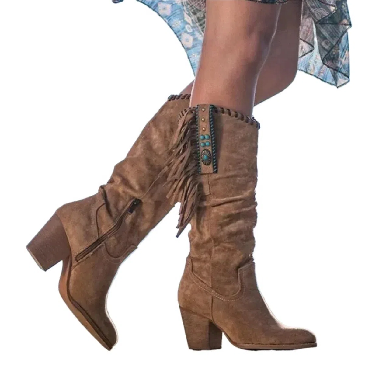 Camperos Texani Donna Stivali Alti da Donna, Stile retrò, con Fibbia in Metallo, Punta affilata, Tacco Spesso, Nappe, Stivali da Cowboy Occidentali, Scarpe da Donna(Brown,36)