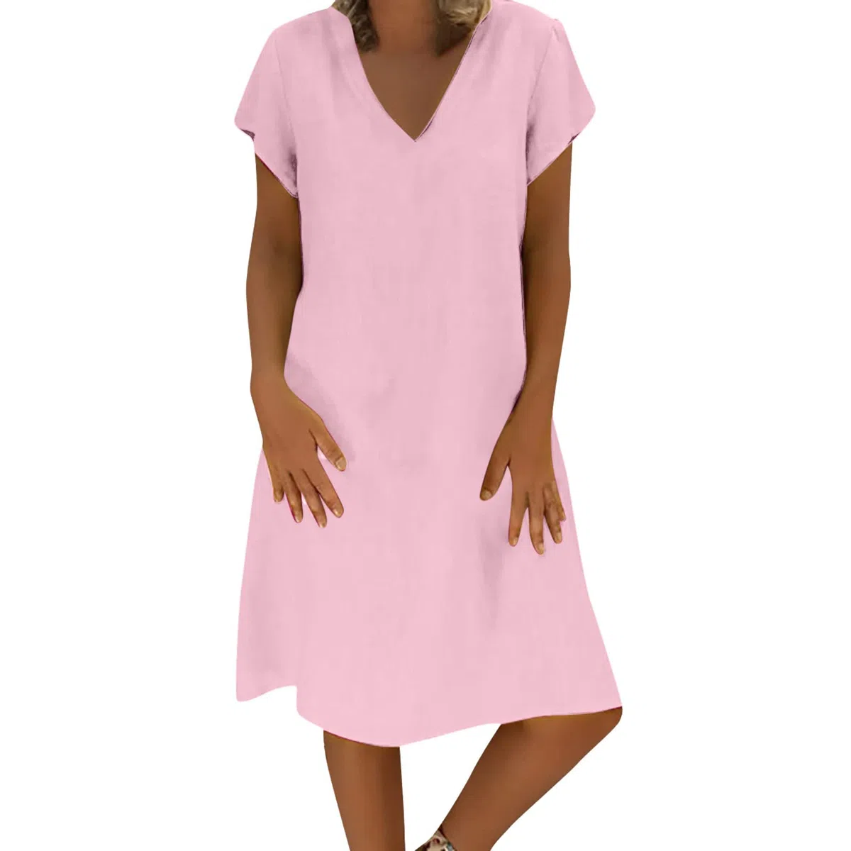 2026 Abito da donna in spugna di cotone a maniche corte con scollo a V