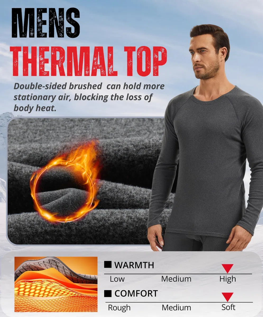AMZSPORT Maglia Termica Uomo Manica Lunga Invernale Intimo Termico Palestra Running Sportiva