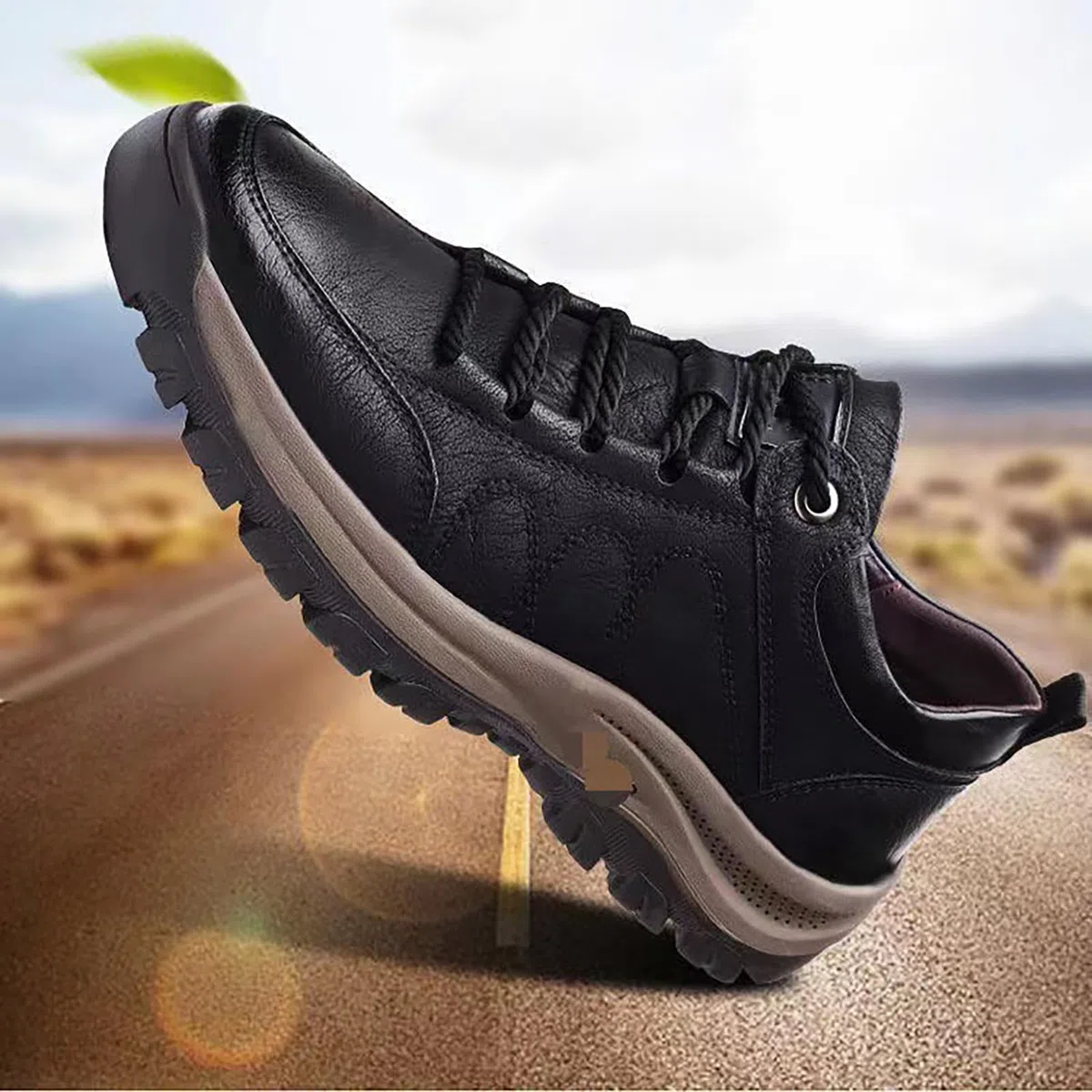 Scarpe in Pelle Cucite A Mano, Sneaker da Trekking da Uomo con Supporto Plantare Anti-Fatica Antiscivolo E Antiurto, Comode Scarpes da Ginnastica Ortopediche in Pelle da Uomo, Sneaker con Lacci
