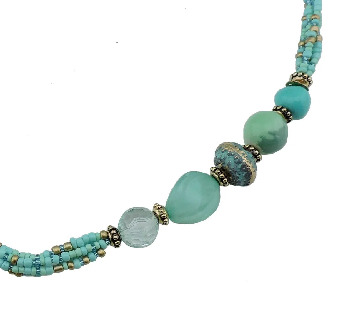 BOCAR - collana esclusiva con perline color acquamarina, vistosa, con ciondolo, stile antico, dorata (NK-10343)