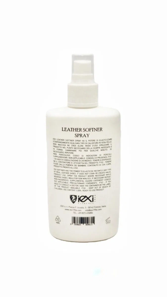 IEXI Leather Softner Allarga Scarpe Spray, Made in Italy - Formato 200 ml - Elasticizzante Istantaneo per tutti i tipi di Calzature Uomo e Donna in Vera Pelle - Ammorbidente Pelle Scarpe