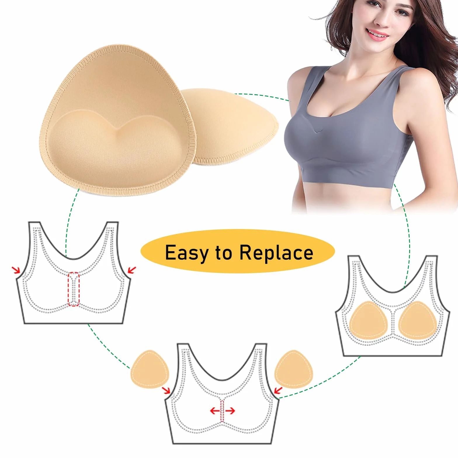 Imbottitura Reggiseno, 3 Paia Imbottitura Cuscini Push Up, Imbottiture Coppa per Reggiseni, Triangolo Spugna Push Up Imbottitura da Coppe per Costumi da Bagno & Abiti & Bikini