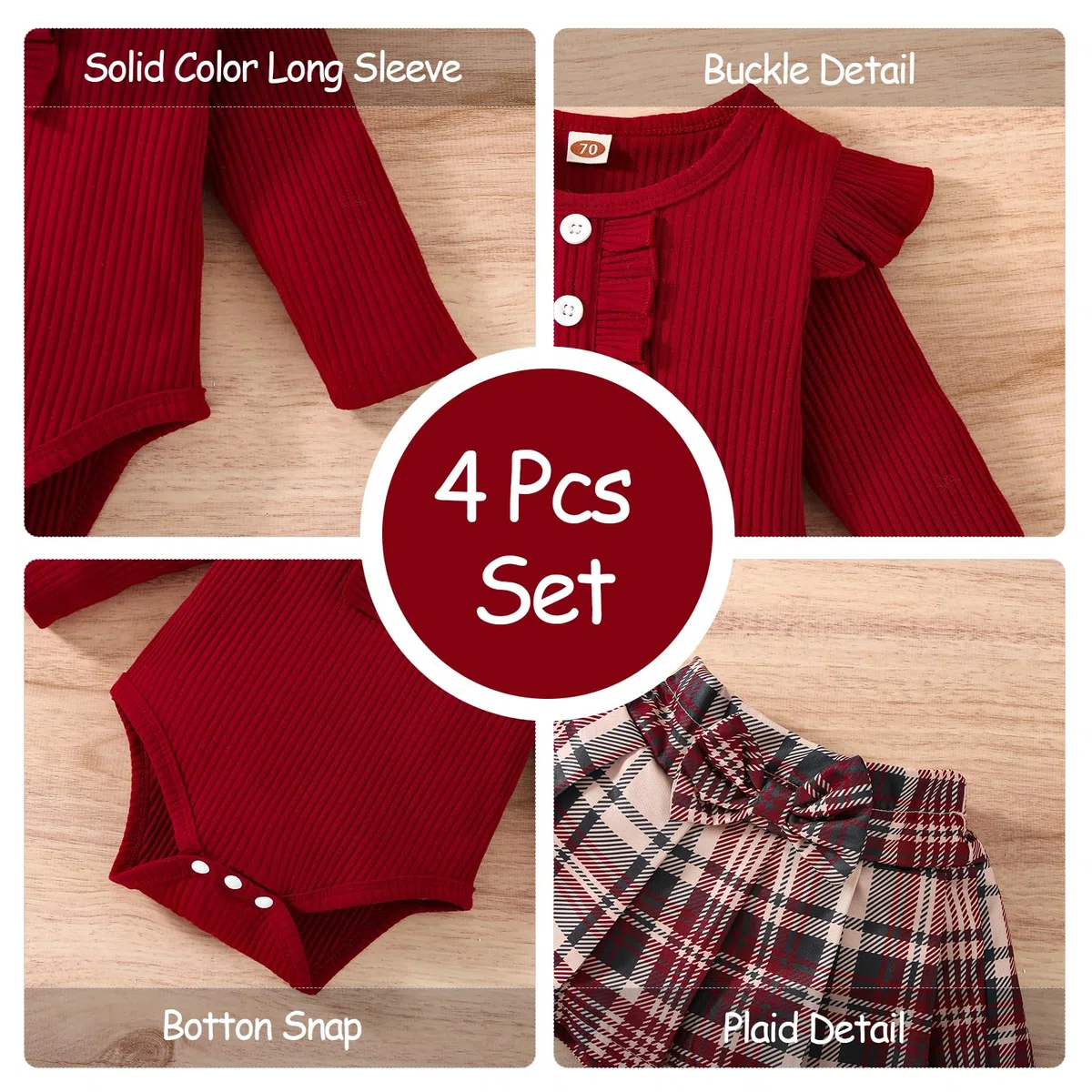 Abiti Gonna Set per Neonata Tutina con Volant a Maniche Lunghe + Gonna Scozzese con Fascia 3 Pezzi Autunnale Set di Vestitini Carini per Neonati