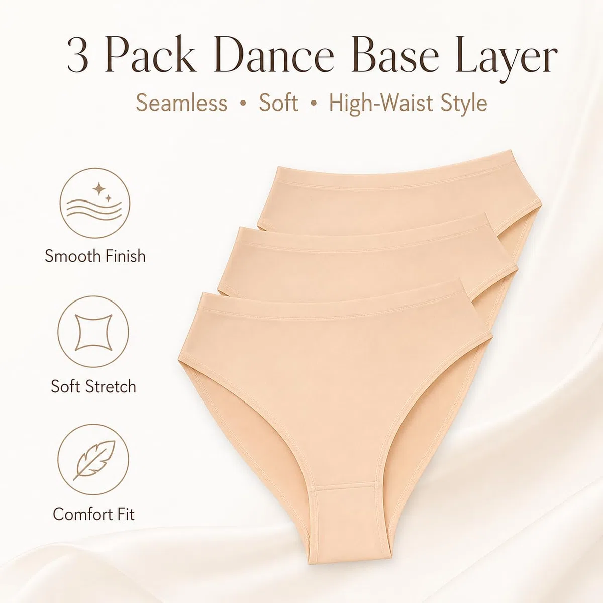 Artomnivera 3 Pack Girls Dance Underwear – Seamless High-Waisted Ballet Knickers for Dance Gymnastics – Skin Coloured Pants for Girls Aged 3–12 – Nude Ballet Briefs & Gym Pants