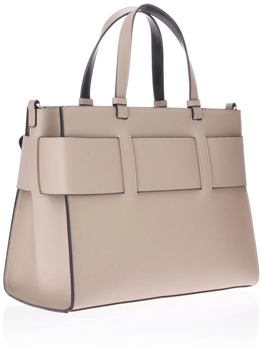 Armani Exchange Susy, Monogram Classic, Metal Logo, Shoulder Strap, Shopping Bag Donna, Sabbia