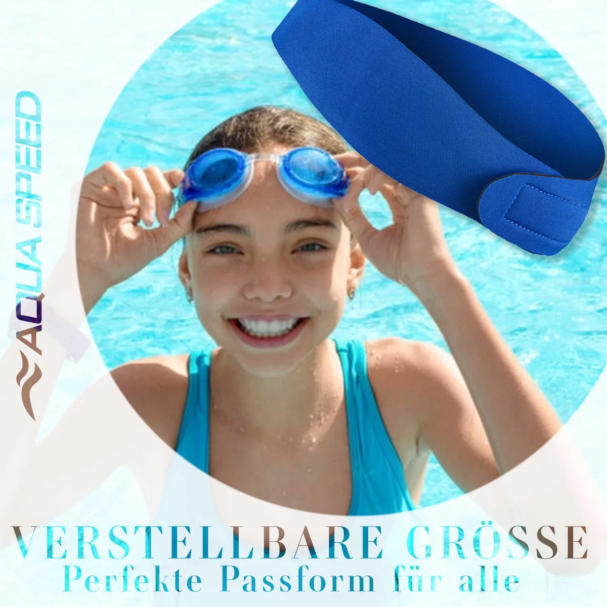 Aqua Speed EARBAND/EARBAND JR | Archetto per la Testa | Bambini | Adulti | Neoprene | Nuoto | Blu