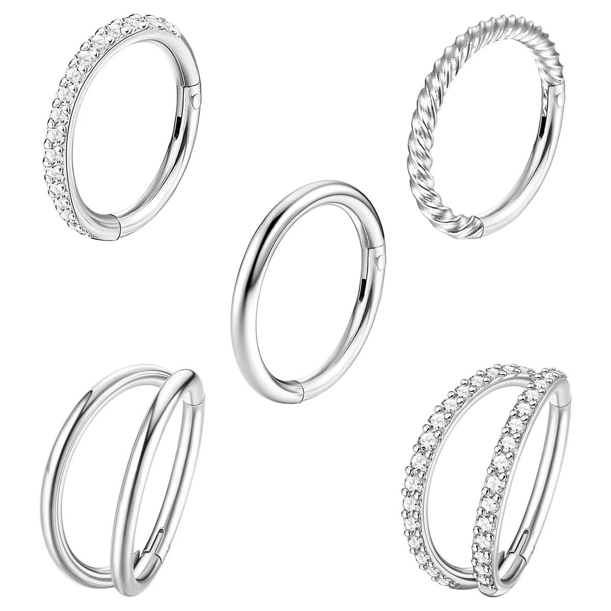 Diamday 5 Pezzi di Piercing al Naso in Acciaio Chirurgico 18G 16G per Donne Anelli a Forma di Fiocco con Zirconia Anelli di Setto Articolati con Chiusura a Scatto Gioielli per Piercing 8mm 10mm