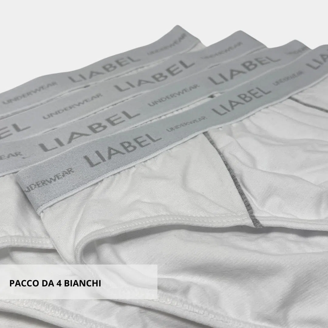 Liabel Slip Uomo in Cotone, Set 4 Pezzi, Mutande con Cuciture Rinforzate ed Elastico Esterno, Bianco Nero e Colorati