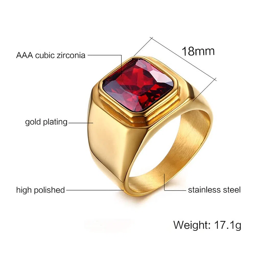 HIJONES Anello da Uomo in Pietra in Acciaio Inossidabile con Zirconi Quadrati Grandi Vintage