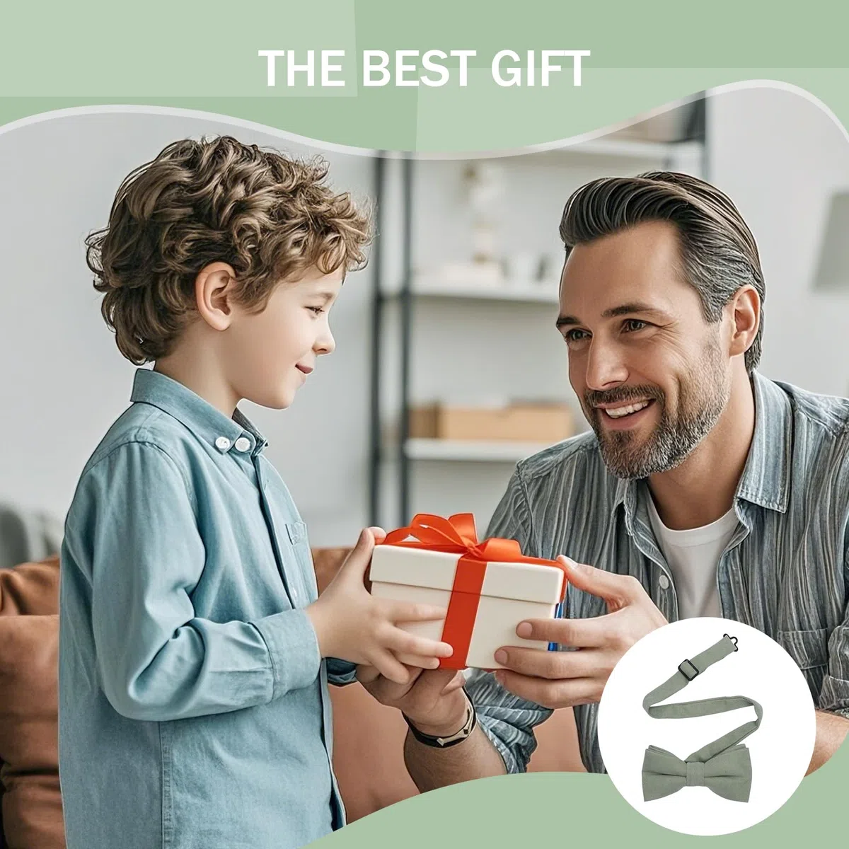 VOSSOT 2 Pezzo Papillon da Uomo Regolabile Con Gancio, Bambino e Neonato - Cravatta Verde per Matrimoni, Feste, Balli, Cerimonie e Festival