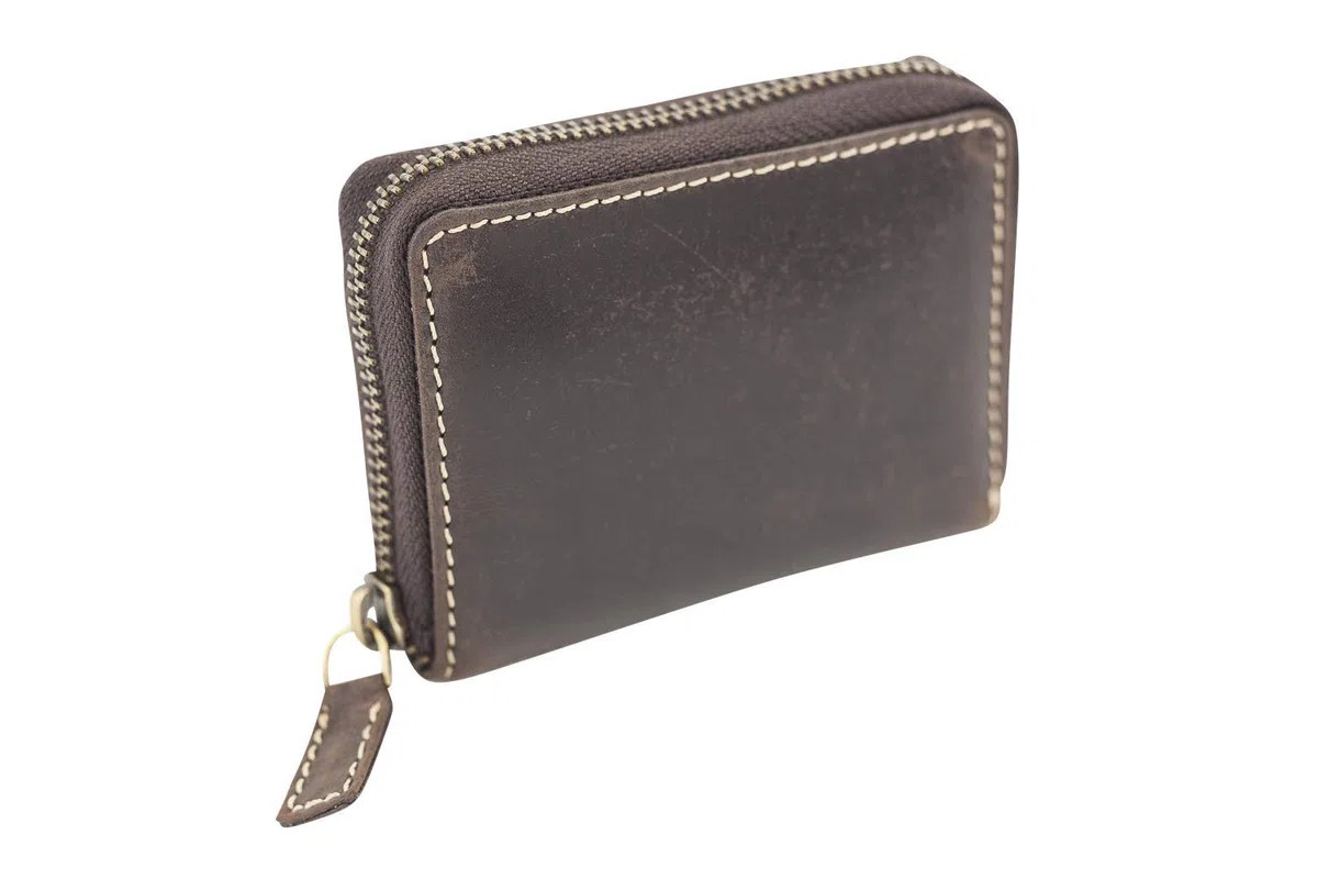 LEAS Porta Carte di Credito con Cerniera e Tasca per Le fatture Formato Verticale, Vera Pelle, Marrone Vintage-Collection''