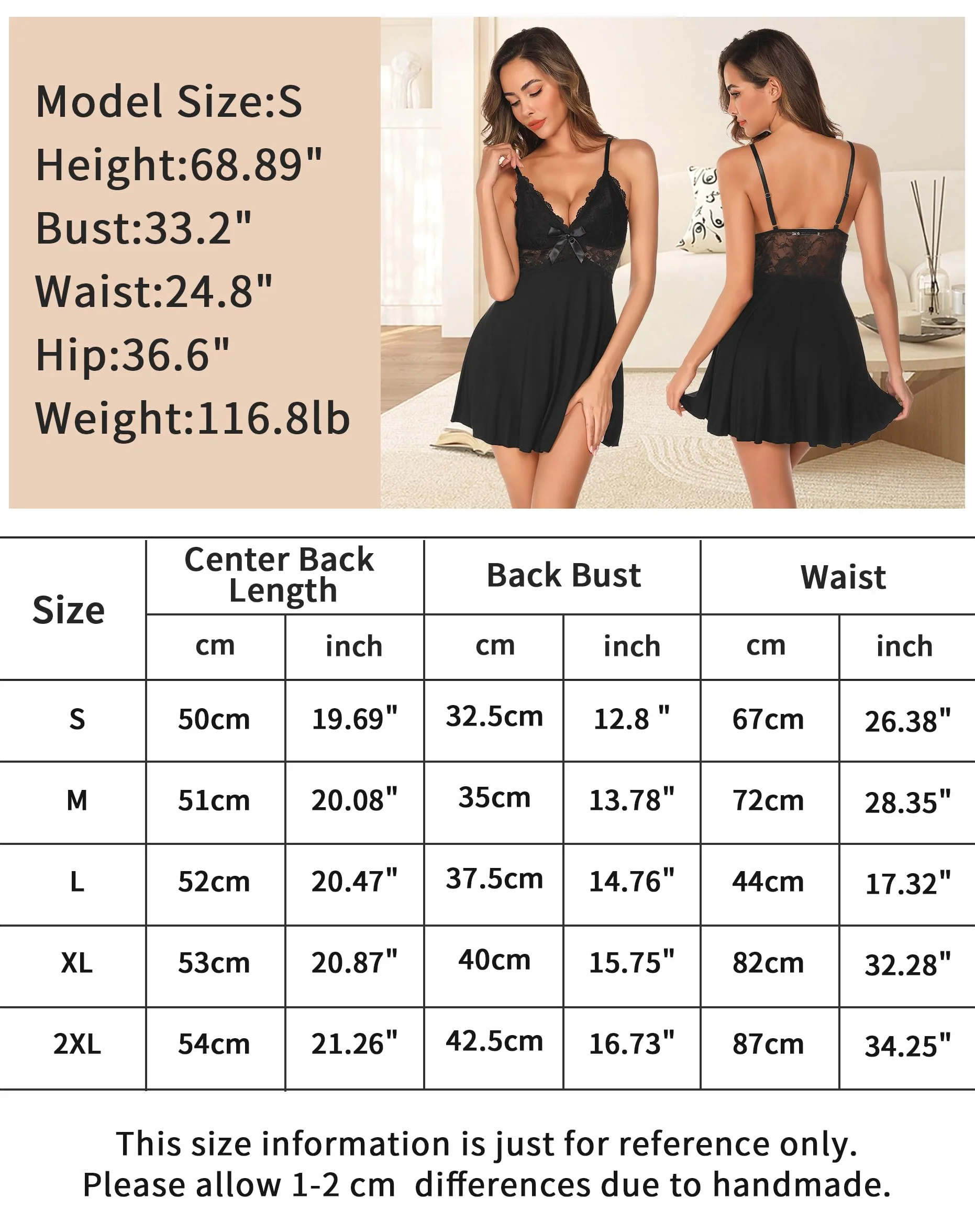 Vlazom Camicia da Notte Donna Corta Lingerie Scollo a V Sottoveste con Spalline Regolabili Babydoll