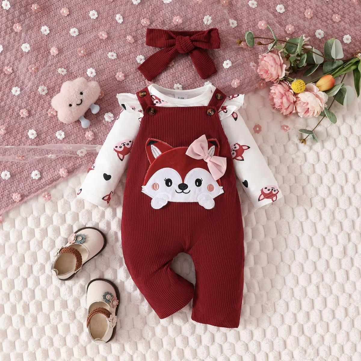 Vestiti per Neonate Top Floreali Tuta Orso Salopette Regolabile Tuta Set di Abiti