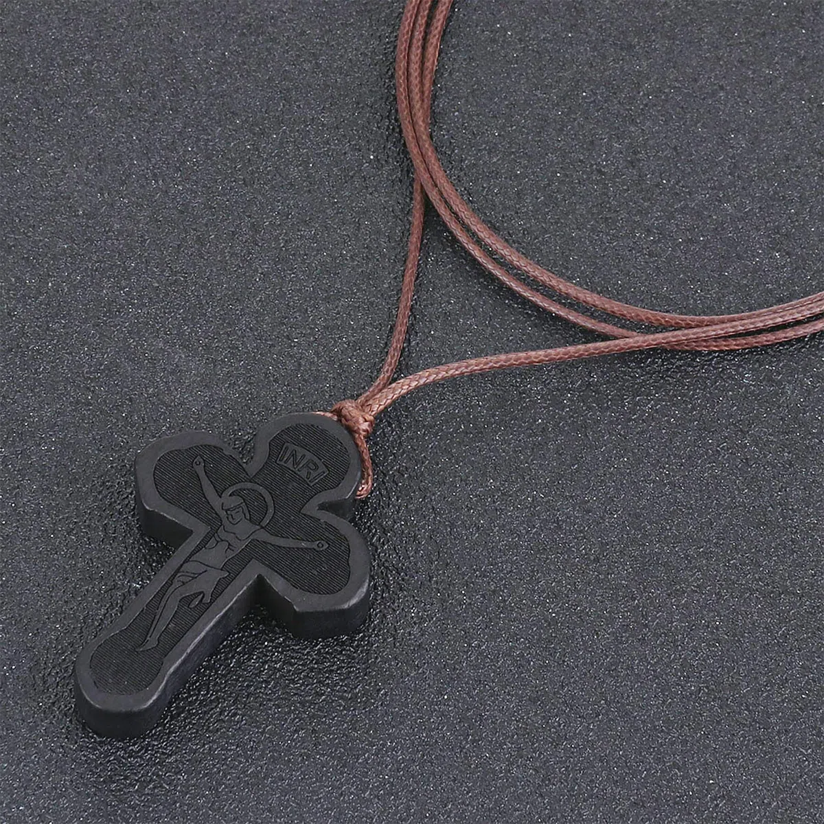 COTTVOTT Collana con ciondolo a forma di croce ortodossa in legno con crocifisso cristiano e preghiera, Gesù per donne e uomini