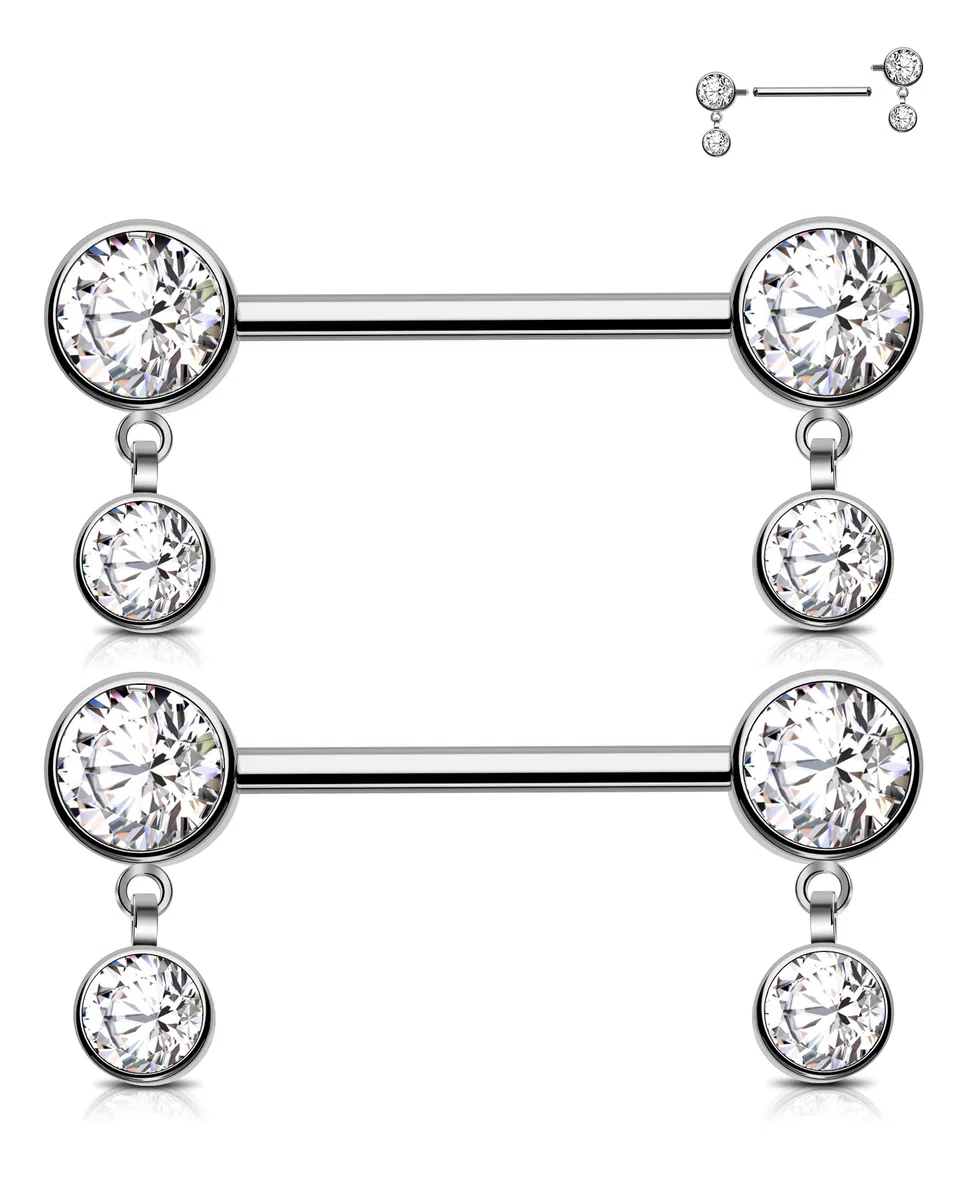 Jewseen Piercing per capezzolo, in titanio, con filettatura interna, per capezzolo, barretta dritta, 14 g, per capezzoli, Titanio Zirconia cubica