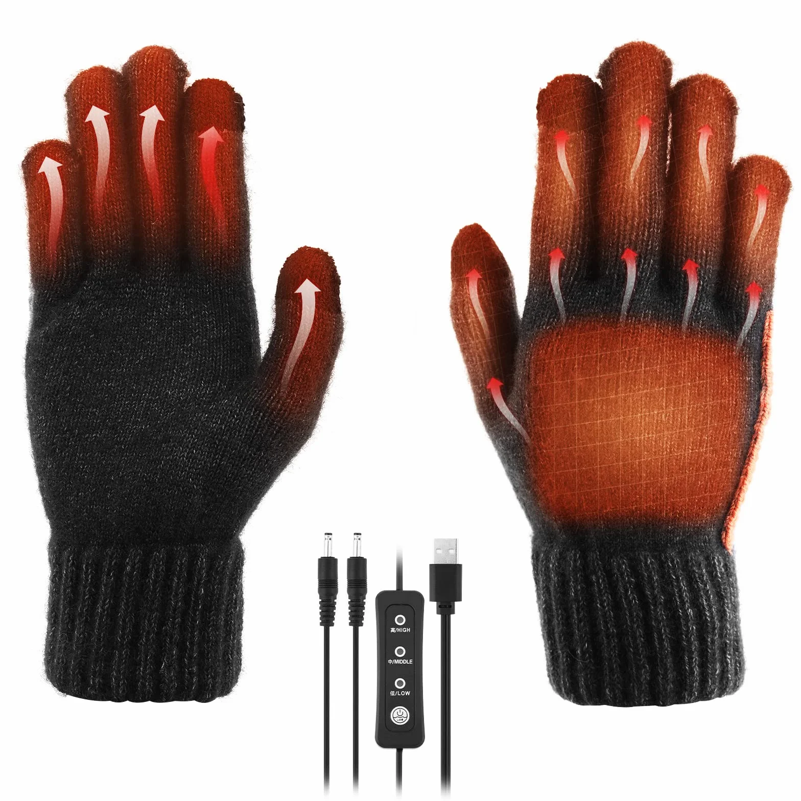 Guanti Riscaldati USB per Uomini e Donne - Invernali da Lavoro a Maglia Lavabili Con 3 Temperature Regolabili per Dito Intero