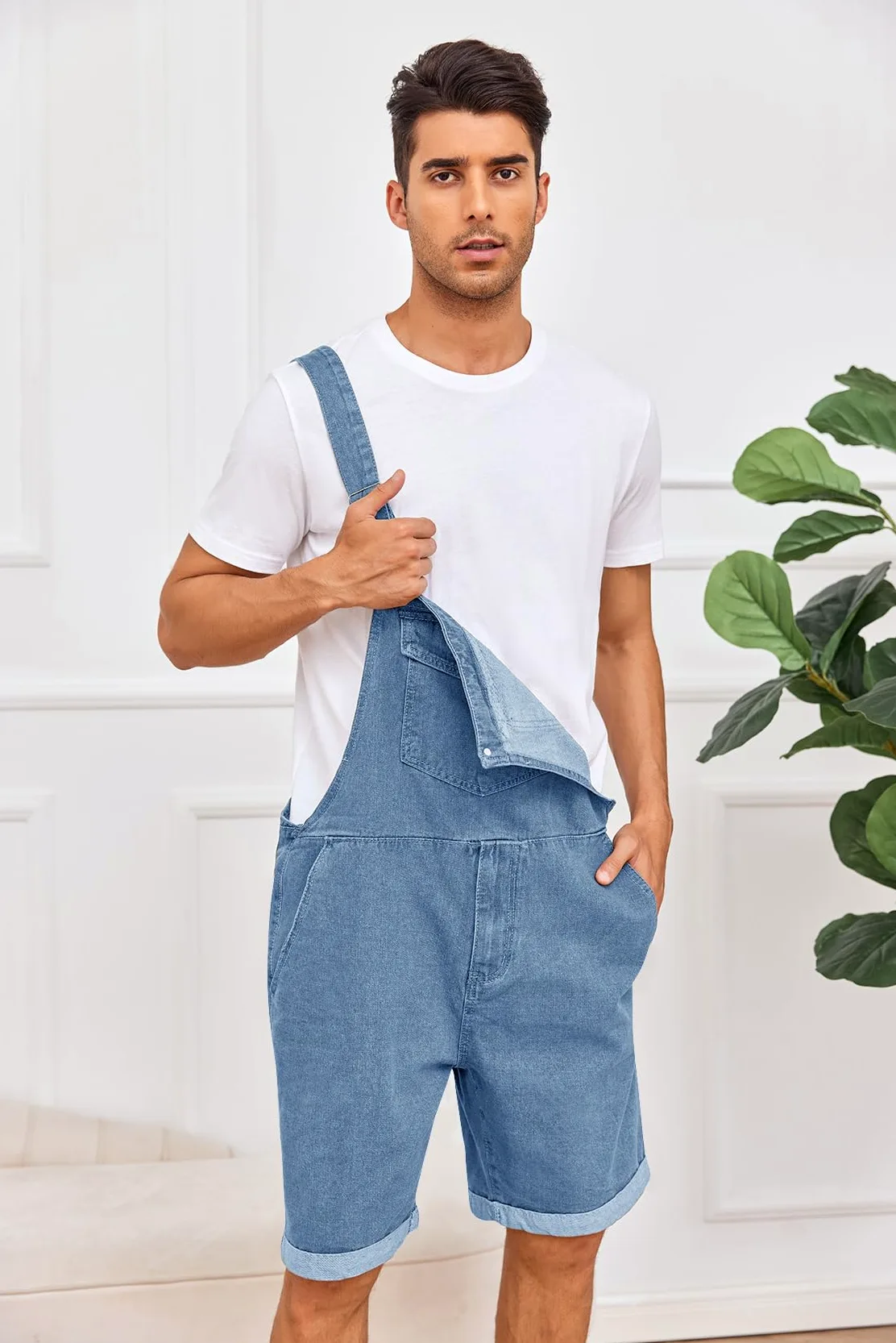 Runcati Tuta da uomo in denim, estiva, regolabile, casual, casual, vestibilità ampia