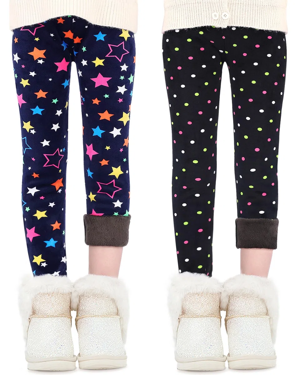 Domee Leggings Felpati Pantaloni Invernali Termici Bambina Pacco da 2