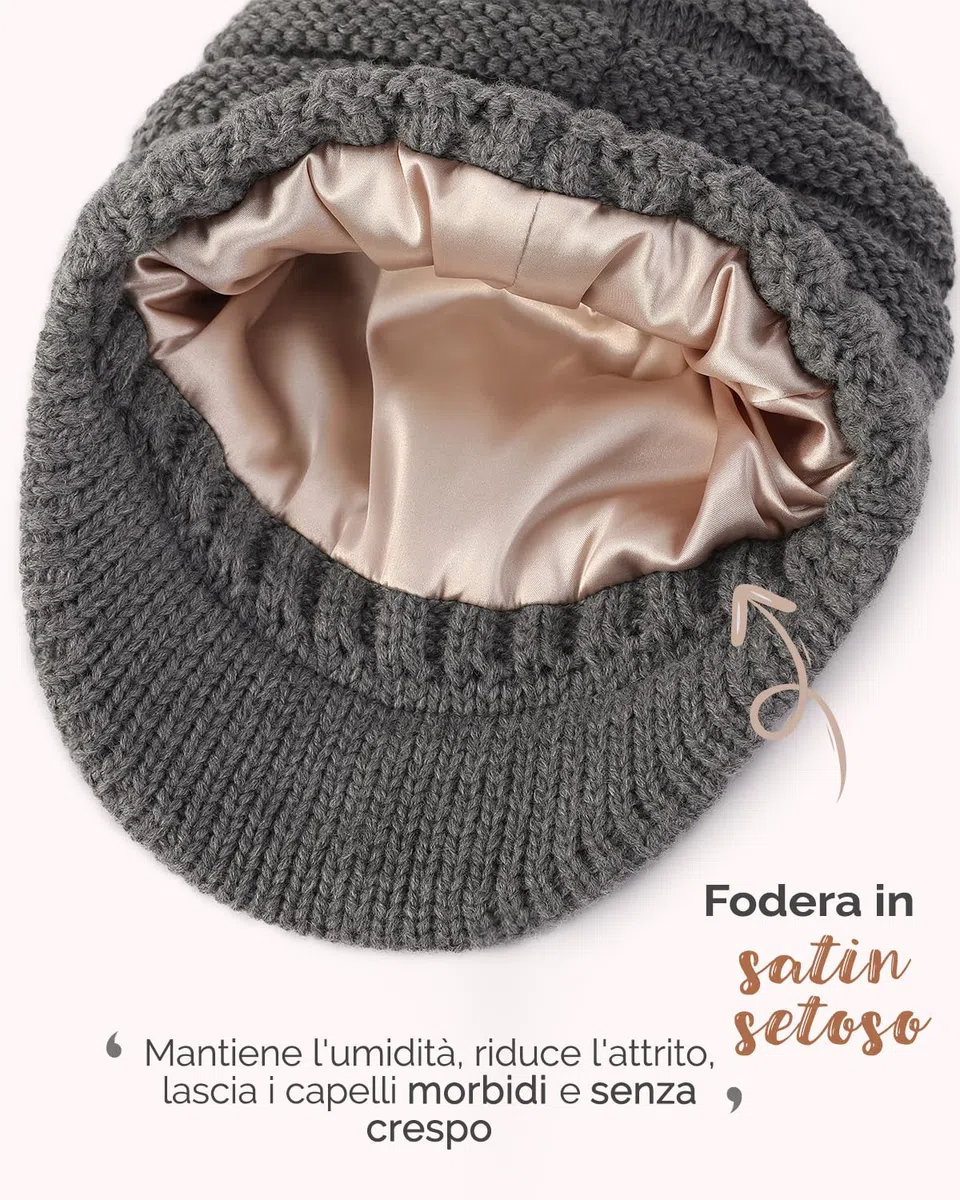 Hat Hut Cappelli da Donna da Uomo in Raso Foderato Cappelli Invernali Caldo Berretto in Maglia Unisex Slouchy Beanie con Visiera